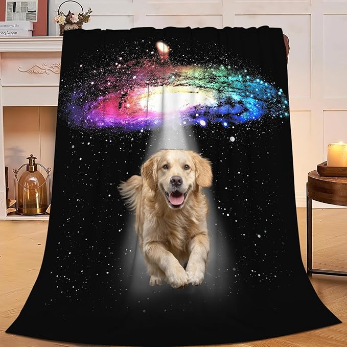 Dynova Golden Retriever Blanket Dog Lovers Gifts Cozy Plush Funny Galaxy Throw Blankets Fuzzy Flannel Fleece for Girls Boys Women Men 80"X60"