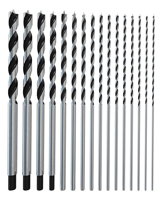 16Pcs Brad Point Wood Drill Bit Set, 12 Inch Extra Long Drill Bit Set with Double Flutes Design for Carpenter Woodworking and All Types of Wood (7/64" - 5/8")