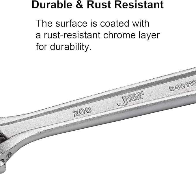 Jetech 8 Inch Adjustable Wrench - Professional Heavy Duty Chrome Vanadium Steel Shifter Spanner with Wide Caliber Opening