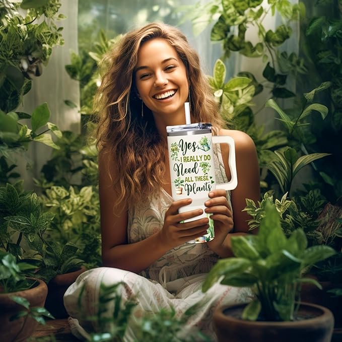 Gardening Gifts For Women - Gifts For Gardeners Woman - Christmas, Birthday, Mothers Day Gift For Gardeners, Plant Lady Gift - 40Oz Tumbler With Handle & Straw