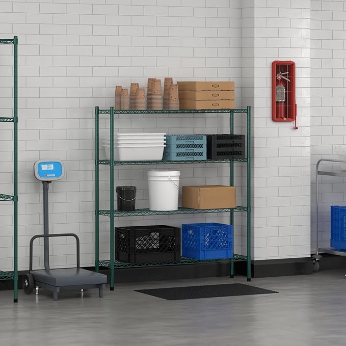 Commercial NSF Listed Green Epoxy Stationary Wire Shelving Kit 12" x 48" x 54", with 4 Shelves Perfect for Warehouse, Walk-in Refrigerator, Freezer, Grocery Store, Restaurant, Dishroom
