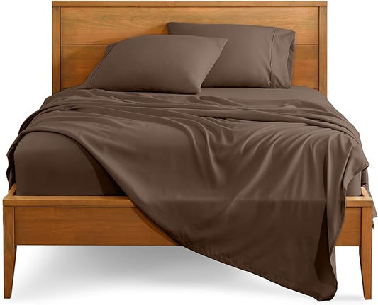 Bare Home Split Head Flex King Sheet Set - 1800 Ultra-Soft Microfiber Bed Sheets - Double Brushed - Deep Pockets - Easy Fit - 4 Piece Set - FlexTop King Bedding (Split Head Flex King, Cocoa)