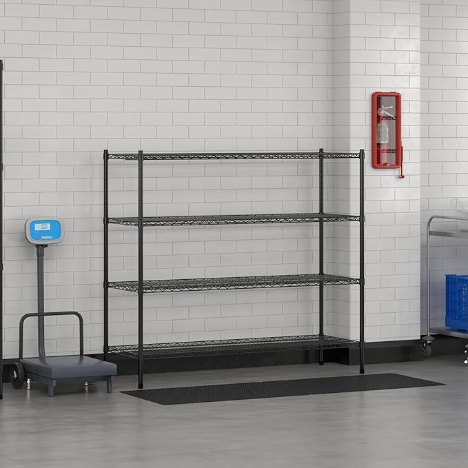 Commercial NSF Listed Black Epoxy Stationary Wire Shelving Kit 21" x 60" x 54", with 4 Shelves Perfect for Warehouse, Walk-in Refrigerator, Freezer, Grocery Store, Restaurant, Dishroom
