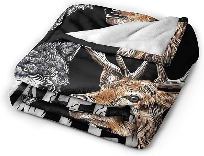 Hunting Blanket Gifts for Men Dad Wolf Deer Throw Blankets Cozy Plush Fleece Hunters Decor Flannel Fuzzy for Couch Chair Bed 50"X40"