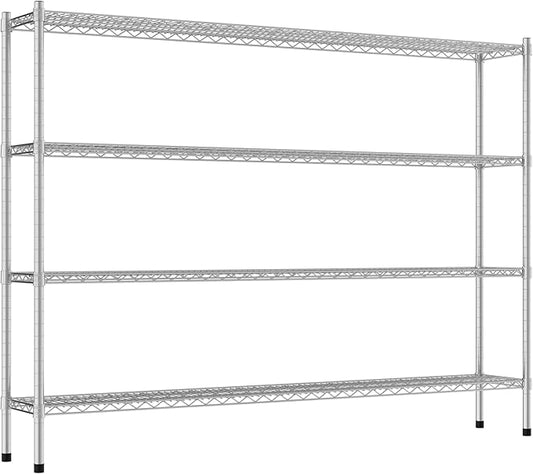 Commercial NSF Listed Chrome Stationary Wire Shelving Kit 12" x 72" x 54", with 4 Shelves Perfect for Warehouse, Walk-in Refrigerator, Freezer, Grocery Store, Restaurant, Dishroom
