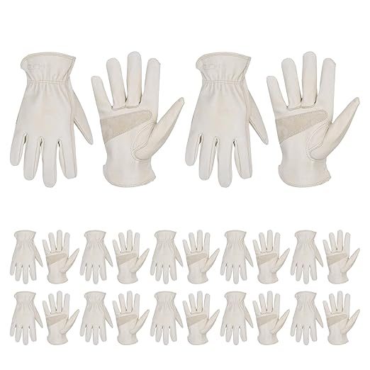 HANDLANDY HLDD 2 Pairs Cowhide Leather Work Gloves with Reinforced Palm for Men & Women (Beige-12pairs, X-Large (Pack of 12))