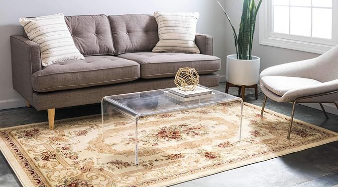 Unique Loom Versailles Collection Traditional Classic Floral Motif Area Rug (7' 0 x 10' 0 Rectangular, Ivory/ Tan)