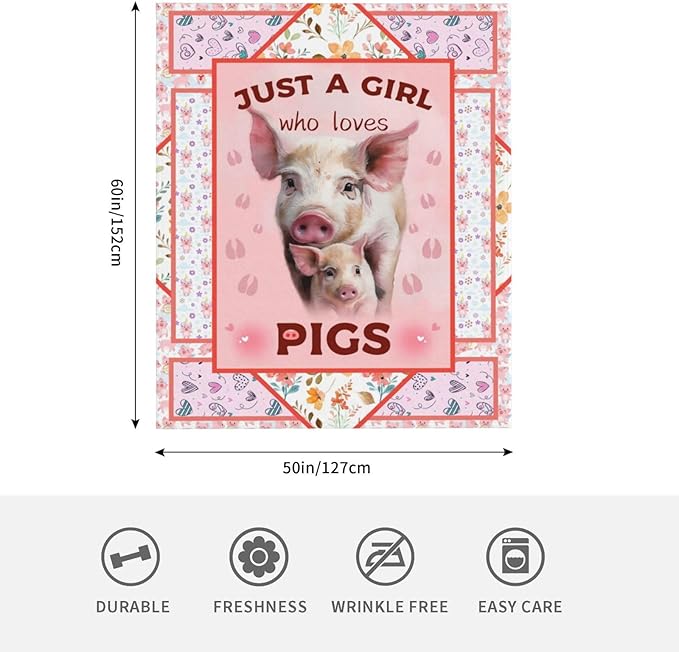 Cute Pig Blanket Just A Girl Who Loves Pigs Throw Blanket Ultra Soft Cozy Fleece Flower Animal Gift Fuzzy Plush Bedding Blankets for Kids Teens Adults Girls Boys Women Men 60"x50"