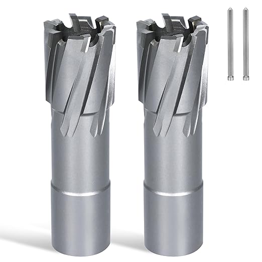 KEENTECH 2-PC Carbide-Tipped Annular Cutter Set, 7/8" Dia x 1-3/8" Depth, 3/4" Weldon Shank (2 Flat), High Speed Cutting TCT Mag Drill Bit with Pilot Pin for Harder Material
