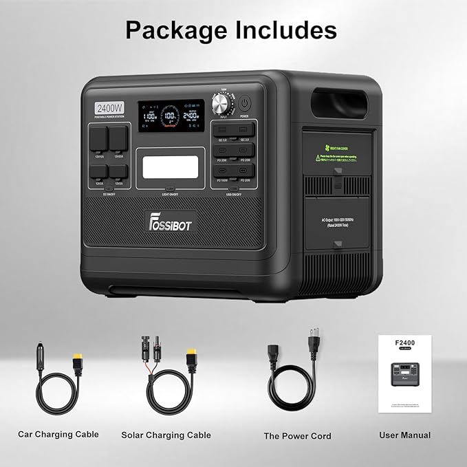 FOSSiBOT F2400 Portable Power Station 2400W, 2048Wh LiFePO4 Battery Solar Generator, 2H Fast Charging for Home Backup, Outdoor Camping, RV, Emergency F2400 Pro