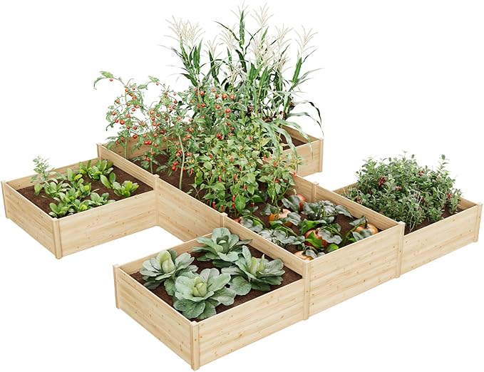 Jocisland H-Shaped Raised Garden Bed, 12x12x2 ft, 180 cu. ft Capacity, Double-Layer Wooden Planter Box for Outdoor Patio Garden