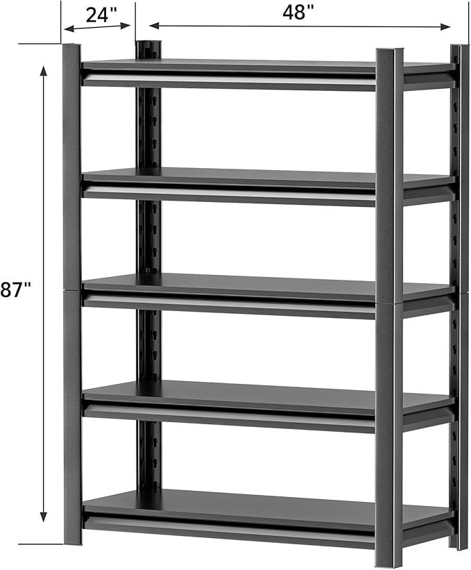 Heavy Duty Garage Shelving,87" Hx48 Wx24 D 5-Tier Storage Shelves,3000 lbs Capacity,Easy Assembly Adjustable Stainless Metal Shelf,Suitable for Garage Basement Office Farmhouse etc（2pcs）
