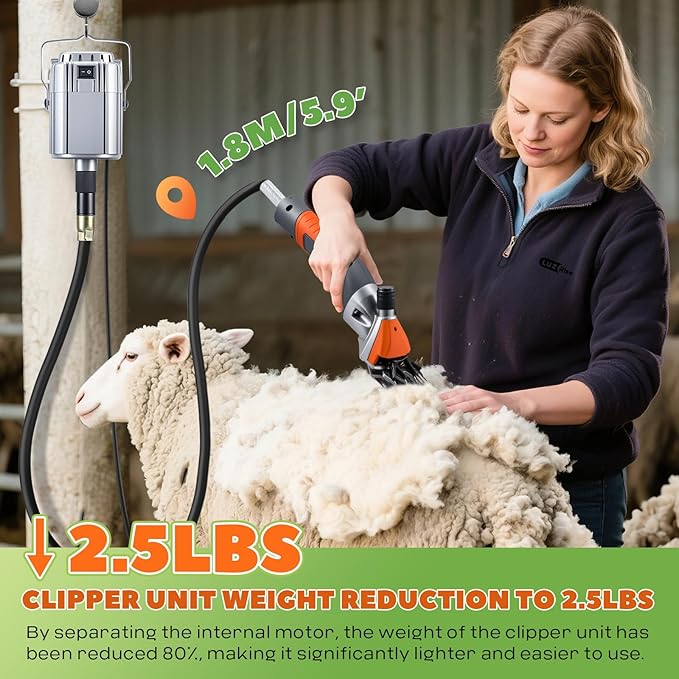 Sheep Shears Professional 1000W 2800RPM Hanging Type Electric Sheep Clippers for Thick Coats, Livestock Shearing Machine with 13-Teeth High Carbon Steel Blades for Sheep, Goat, Cattle (Orange)