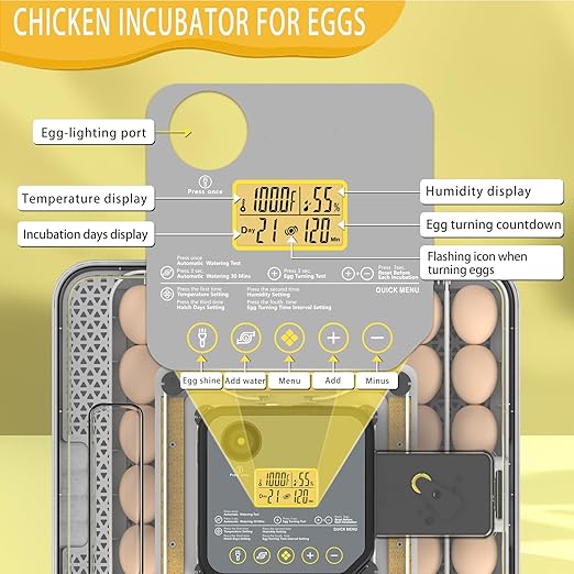 Incubators for Hatching Eggs 48 Egg Incubator with Automatic Turning and Humidity Control for Chicken Duck, Egg Candler for Chicken Eggs Goose Incubator Duck Quail Chick for Hatching Poultry (Grey)