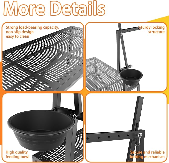 Upgrade Goat Milk Stand with Feed Bin, 400lbs Goat Stand for Grooming & Hoof Trimming, 1mm Thick Platform & Anti-Slip Design, for Pygmy and Dwarf Goats, Firm Head Lock and Adjustable Head