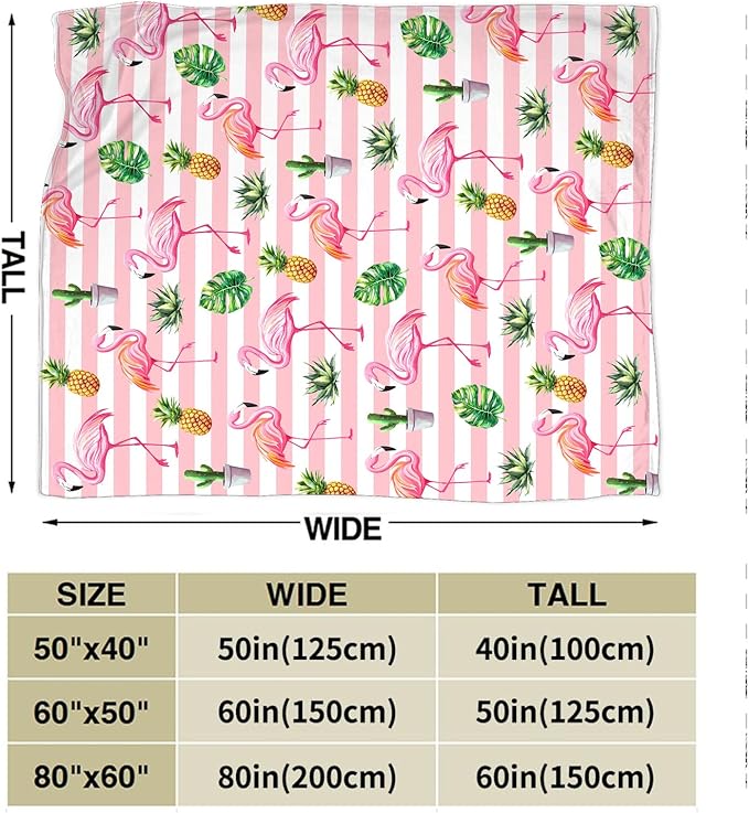 Flamingo Blanket, Pink Flamingo Throw Blanket, Tropical Pineapple Gifts Blankets Stuff Fleece Flannel Plush for Girls Women Lovers Adults Soft Bedding Gift for Sofa Bed Office Home Decor 80"x60"