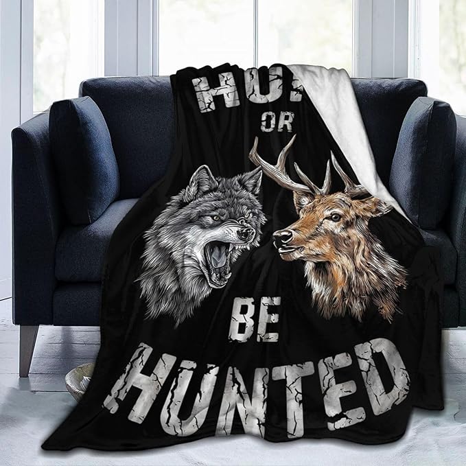 Hunting Blanket Gifts for Men Dad Wolf Deer Throw Blankets Cozy Plush Fleece Hunters Decor Flannel Fuzzy for Couch Chair Bed 80"X60"