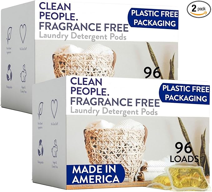 The Clean People Ultra Concentrated Laundry Detergent Pods, 192 Count, Fragrance Free, Plant-Based, Plastic Free, Septic Safe, Good for Sensitive Skin, Effective, Eco-Friendly