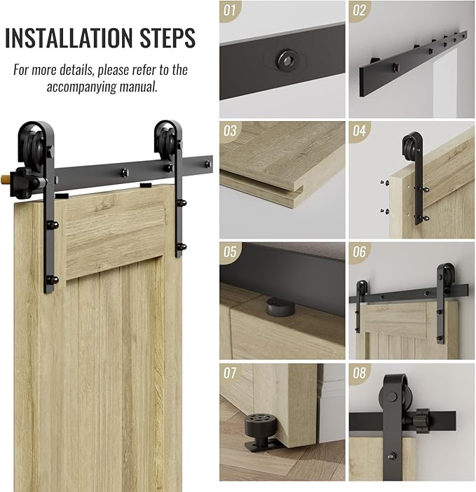 CCJH 6.6FT/200CM Sliding Barn Door Hardware Kit for Single Door Carbon Steel Black