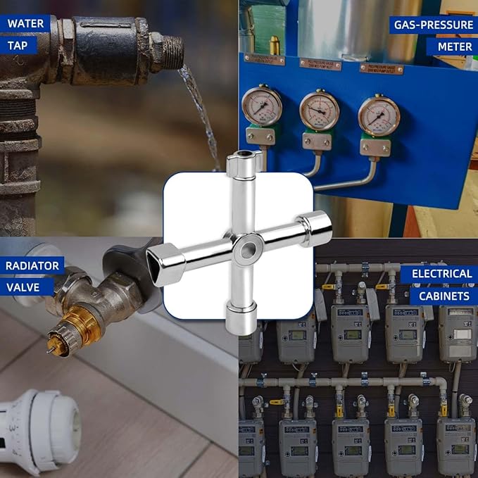 Triangle Multi-functional Sillcock Key 4 Way Square Wrench Water Utility Key Steel Sillcock Wrench Tool for Electric Water Gas Meter Box Cupboard Cabinet Opening Spigots Faucet Valve 2 Paack Cross Key