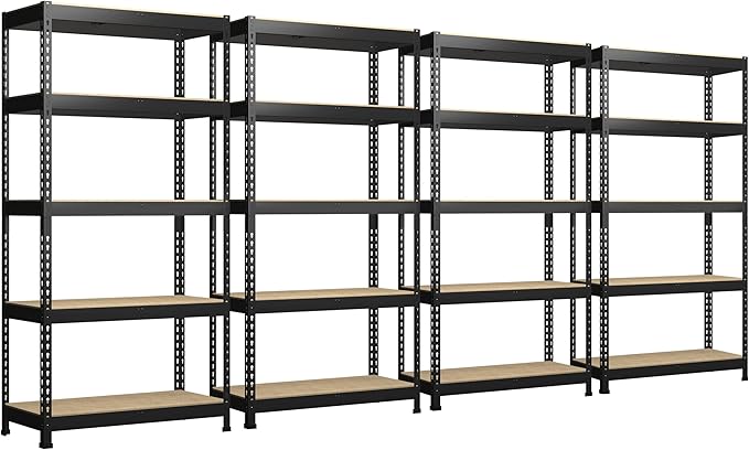 PrimeZone Storage Shelves 4 Packs 5 Tier Adjustable Garage Storage Shelving, Heavy Duty Metal Storage Utility Rack Shelf Unit for Warehouse Pantry Closet Kitchen, 35.5" x 15.75" x 71", Black