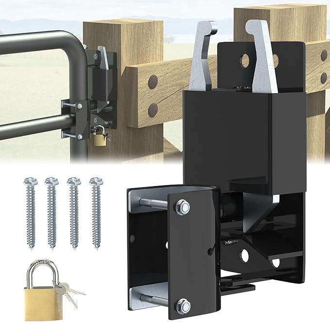 2 Way Farm Gate Latch Heavy Duty - Fence Gate Latch for Metal Gates with Padlock, Anti-Sag Two Way Livestock Fence Gate Latch Hardware for Horse Corrals, Ranches, Pastures, Pet Cages, Stables