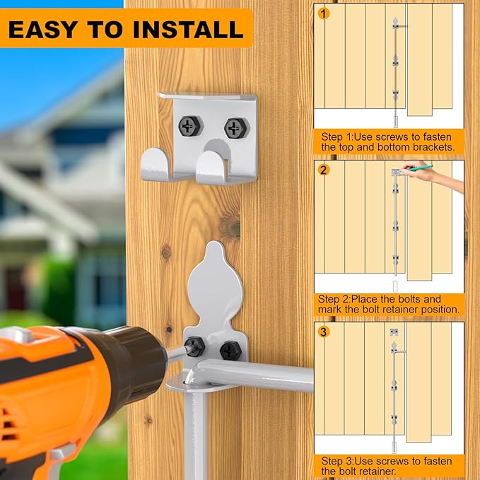 24" Cane Bolt Drop Rod for Gate, Heavy Duty Gate Latch for Wooden Fence Metal Gates, Gate Ground Stopper Hardware for Wood PVC Vinyl Metal Gates, 2 Pack Silver