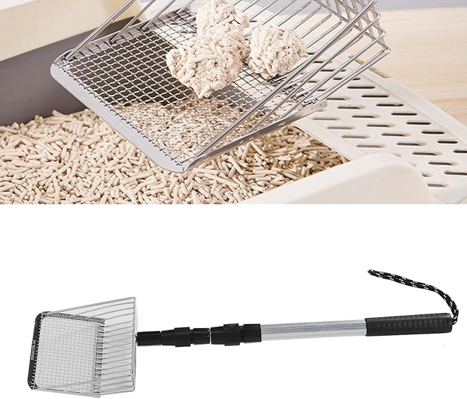 Chicken Poop Scooper,Anti Stick Stainless Steel Stretchable Long Handle Sifting Shovel Chicken Coop Accessories Cleaning Tools