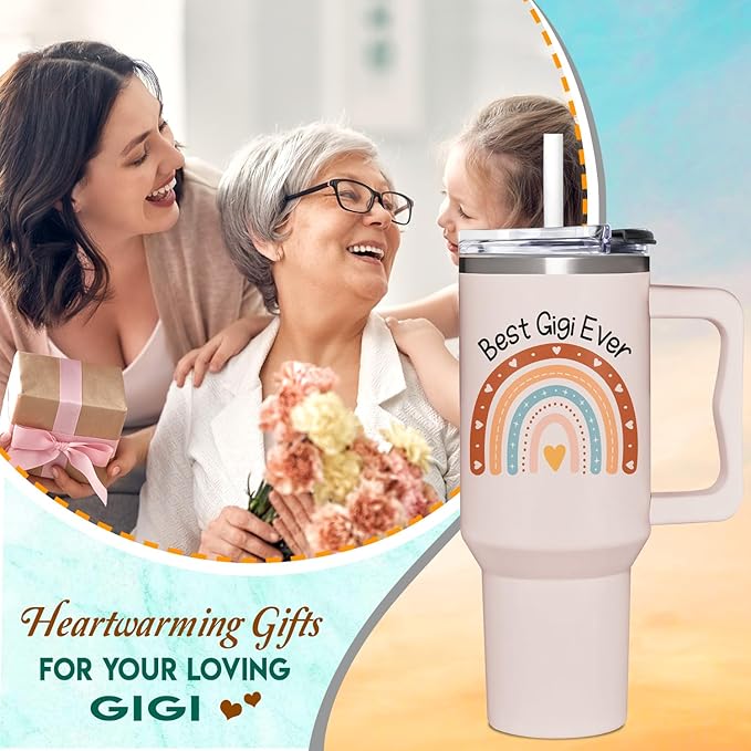 Gigi Gifts For Grandma - Christmas, Birthday, Mothers Day Gift For Gigi - New Grandma Gifts From Grandchildren, Grandkids, Grandson - 40Oz Tumbler With Handle