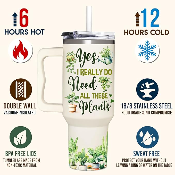 Gardening Gifts For Women - Gifts For Gardeners Woman - Christmas, Birthday, Mothers Day Gift For Gardeners, Plant Lady Gift - 40Oz Tumbler With Handle & Straw