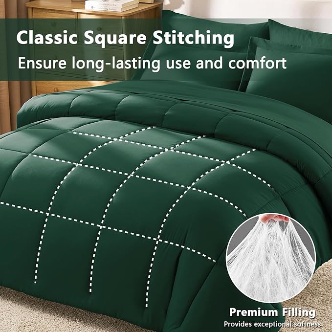 CozyLux Full Size Comforter Sets Emerald Green - 7 Pieces Bed in a Bag Full, Oeko-Tex Certified Bed Set, All Season Soft Bedding Set with Down Alternative Comforter, Sheets, Pillowcases & Pillow Shams