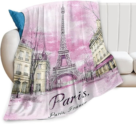 Tijuboni Paris Eiffel Tower Throw Blanket Pink Paris Gifts for Girls Women Boys Men Adults Kids Soft Flannel Fleece Blanket for Couch Sofa Bed Home Decor 60"x80"