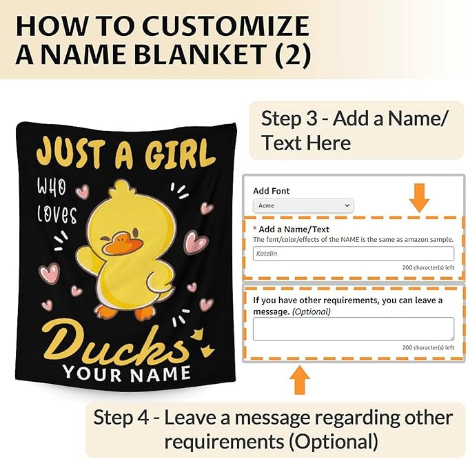 Personalized Duck Throw Blanket - Soft, Fuzzy & Warm - 50x60 Inches Throw Size Blanket for Bed, Couch - Black for Girls, Boys