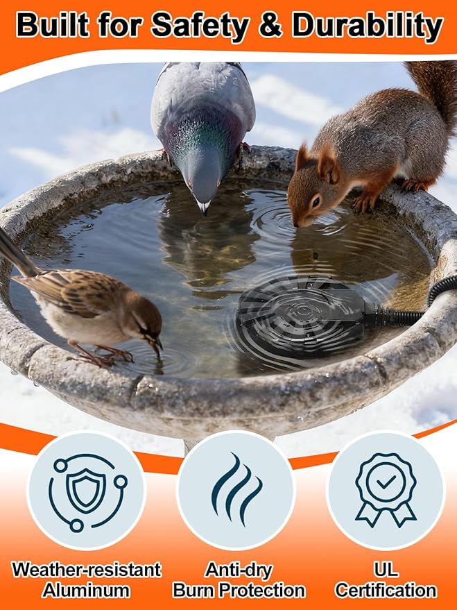 250W Submersible Chicken Waterer Heater- Thermostatic Control Deicer for Max 40 Gals Water Capacity, Energy-Saving Rust-Proof Chicken Coop Poultry Water Heaters for Duck Goose Bird Livestock