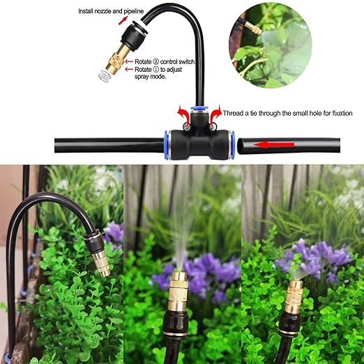 New Quick Connector Drip Irrigation Kits,Automatic Irrigation System with 360-degree Bending Dropper,Adjustable atomizing Copper Nozzle for Watering System for Garden Plants Lawn.(Automatic Timer)