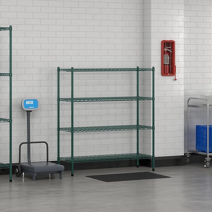 Commercial NSF Listed Green Epoxy Stationary Wire Shelving Kit 18" x 48" x 54", with 4 Shelves Perfect for Warehouse, Walk-in Refrigerator, Freezer, Grocery Store, Restaurant, Dishroom