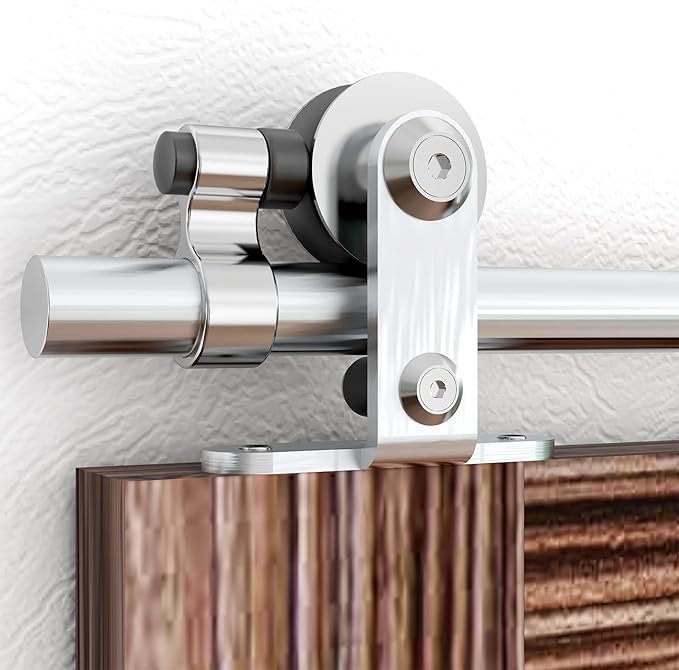 TSMST 8FT Sliding Barn Door Hardware Kit, Top Mount Stainless Steel Heavy Duty Sturdy Barn Door Track for Single Wood Door, Slide Smoothly Quietly (T Style)