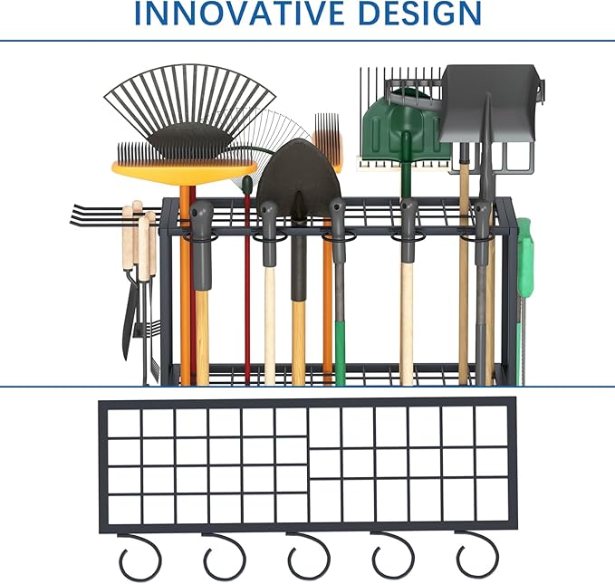 Organizer Yard Tool Storage Rack,Garden Organizer,Steel Yard Tool Racks To Store Long-Handled Tools,Tool Holder For Garden,Shed,Outdoor,Black