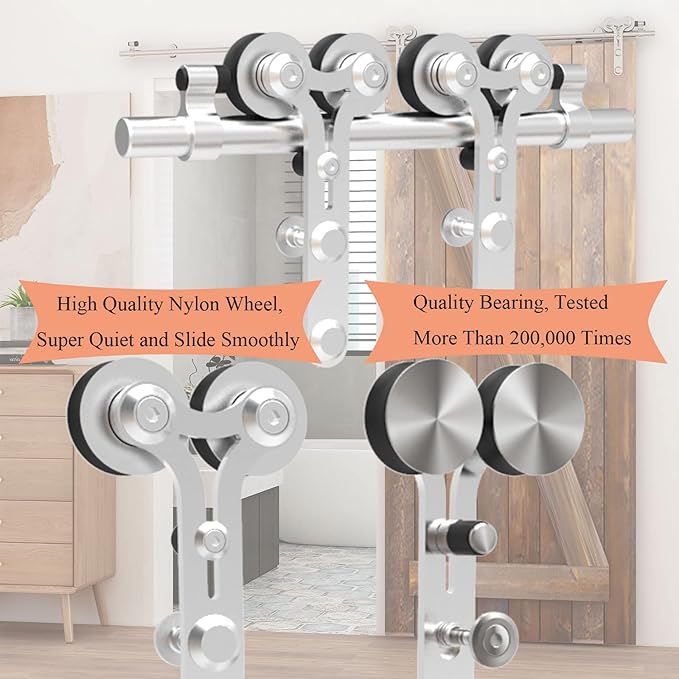 TSMST 6FT Sliding Barn Door Hardware Kit, Stainless Steel Heavy Duty Sturdy Barn Door Track for Single Wood Door, Slide Smoothly Quietly (Y Style)
