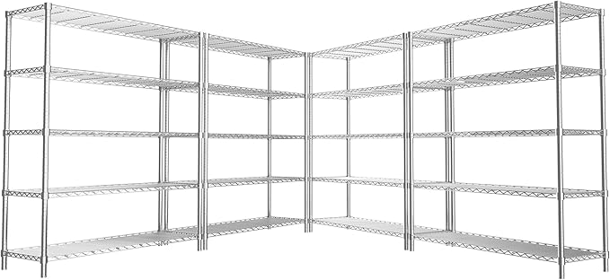 Storage Shelves, 4 PCS 48" L x 20" W x 72" H Heavy Duty Garage Wire Shelving Unit Loads 2000LBS, 5-Tier Adjustable Metal Industrial Utility Shelf Rack for Kitchen, Laundry Room, Basement