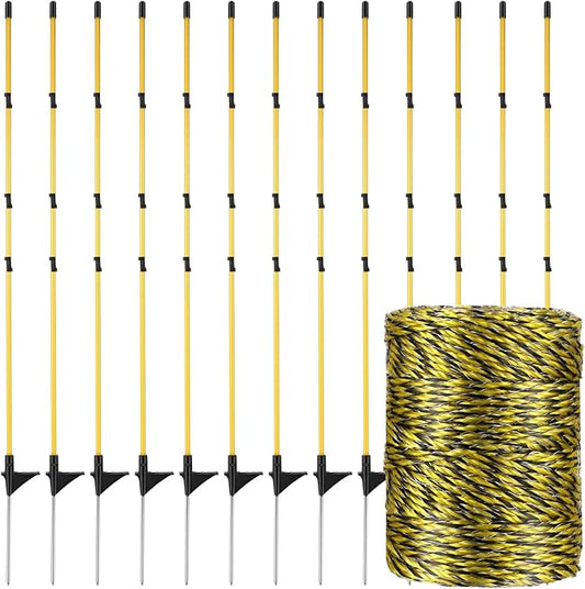 Sasylvia 36 Pcs 45 Inch Fiberglass Electric Fence Posts with 328 Feet Poly Wire Easy Step in Posts Electric Fence Kit for Goats, Sheep, Lambs Livestock in Garden Backyard Farm