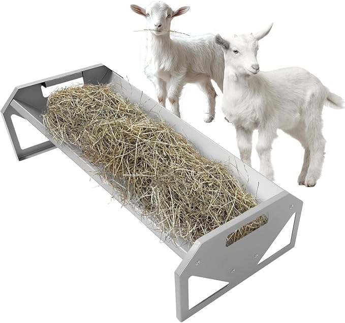 Livestock Feeding Trough 22 Gallon Capacity 45" Hay Feeder Heavy Duty Livestock Trough for Horse Sheep Cattle Hog V-Shaped Farm Sheds Pen Water Feeder Trough Powder Coated Silvery Steel