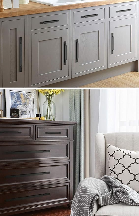 Kitchen Cabinet Pulls - Black Cabinet Handles - 5 Pack Long Cabinet Hardware for Drawers Dresser Furniture Pulls (2.5 inches Hole Center- 5.2 inches Length)