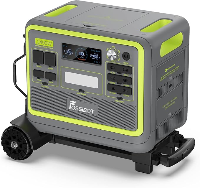 FOSSIBOT Portable Power Station with Hand Truck,2048Wh LiFePO4 Battery with 6×2400W(Surge 4800W),1.5H Fast Full Charging with LED Flashlight,Solar Generator for Home Use Camping RV Emergency
