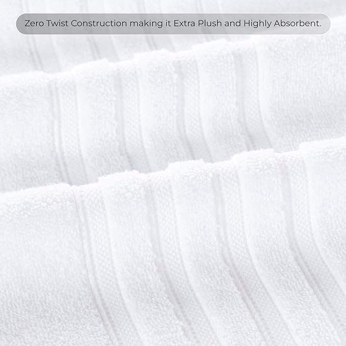 ESSELL 24/7 Luxury 6 Piece Towel Set, 700 GSM 100% Cotton, 2 Bath Towels 2 Hand Towels 2 Wash Cloths, Lightweight Bath Towels, Soft & Highly Absorbent Towels for Bathroom, Spa & Hotel, White Towel Set