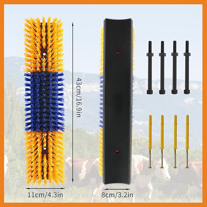 Livestock Scratch Brush With 8 Screws，Animal Back Scratching Brush for Cow,Cattle,Sheep, Horses,Pigs，Massage Grooming Tool (Yellow, 2pcs)