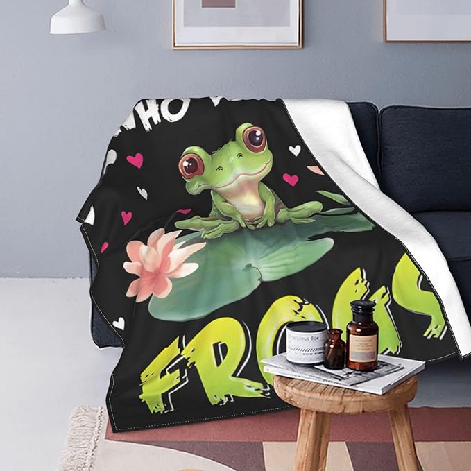 Frog Throw Blanket Just A Girl Frog Lover Gifts for Kids Adults Frog Decor Blanket Soft Fluffy Warm Cozy Plush Lightweight Fleece Home Blanket for Sofa Couch Bed Office Camping 50"X60"