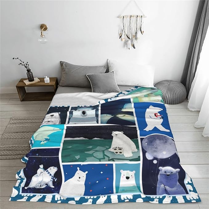 Polar Bear Blanket Polar Bear Throw Blanket Soft Fleece Flannel Bedding Bears Gifts for Men Boys Women Girls Lovers Adults Stuff Plush for Couch Sofa Bed Room Decor 40"X50"
