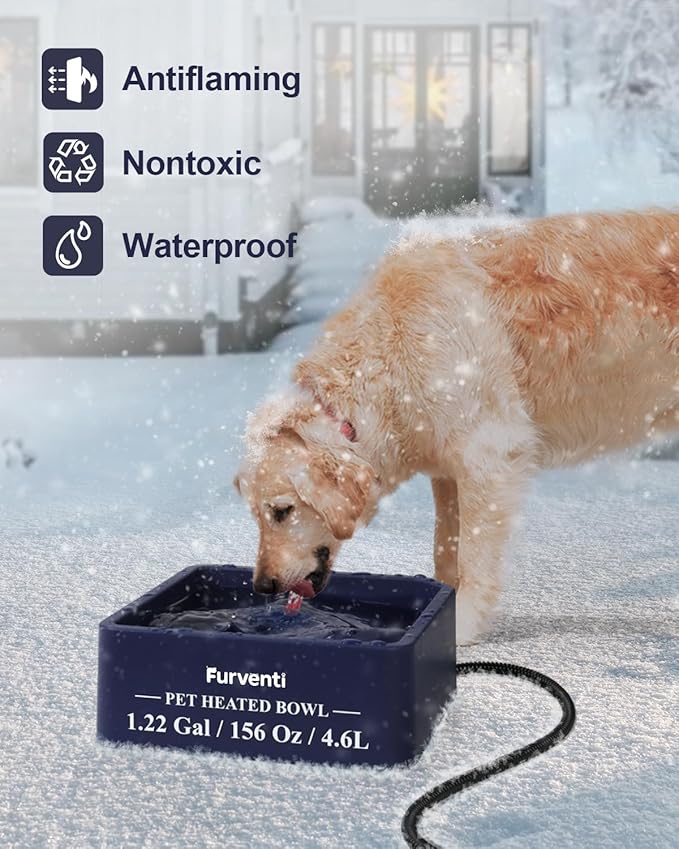 Heated Water Bowl for Dog Cat,1.22 Gallon,Outdoor Waterproof Heated Pet Water Dish with 79" Chew Resistant Cord for Rabbit, Chicken, Duck, Squirrel (Navy Blue)