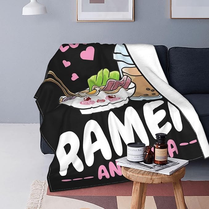Ramen Blanket Just A Girl Who Loves Ramen and Boba Throw Blanket Super Warm Soft Plush Lightweight Fleece Flannel Ramen Noodles Blanket Gifts for Girls Baby Kids Women for Sofa Couch Bedding 40"X50"